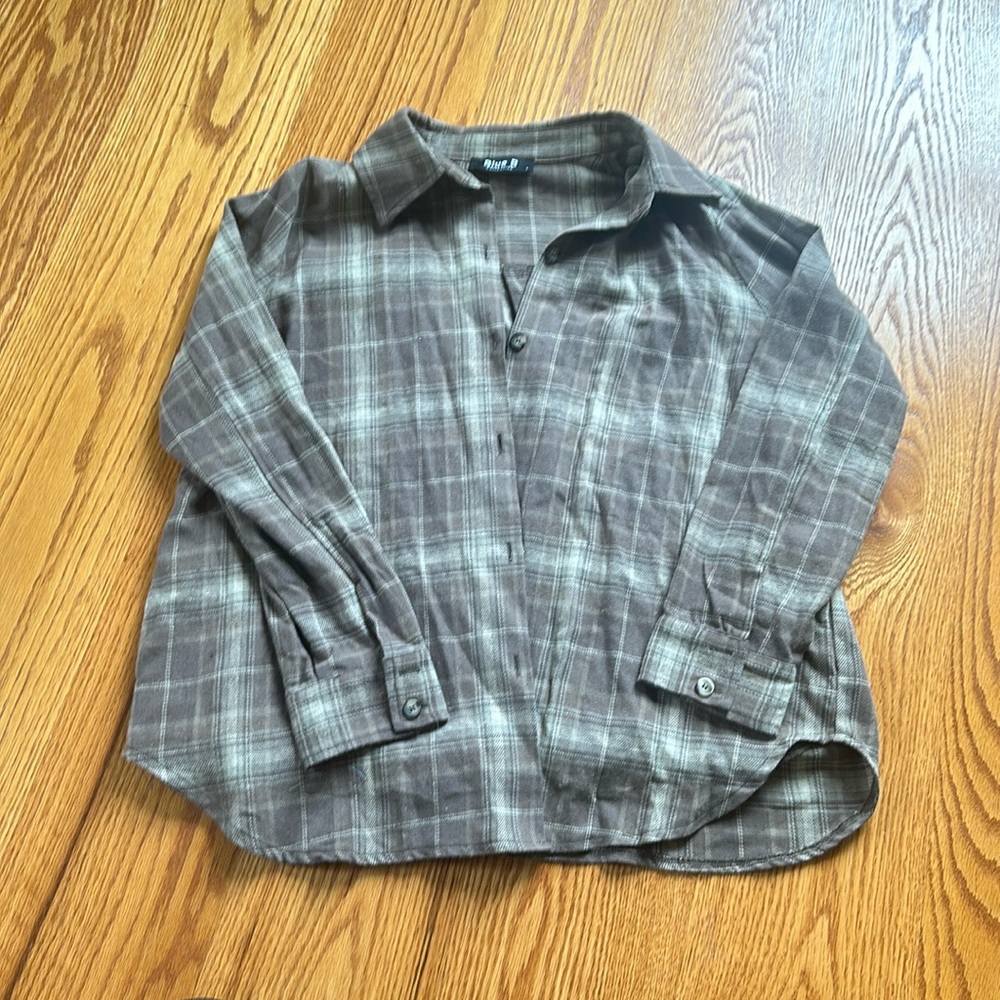 BLUE B WOMEN'S FLANNEL SHIRT  size L tan/brown PLAID